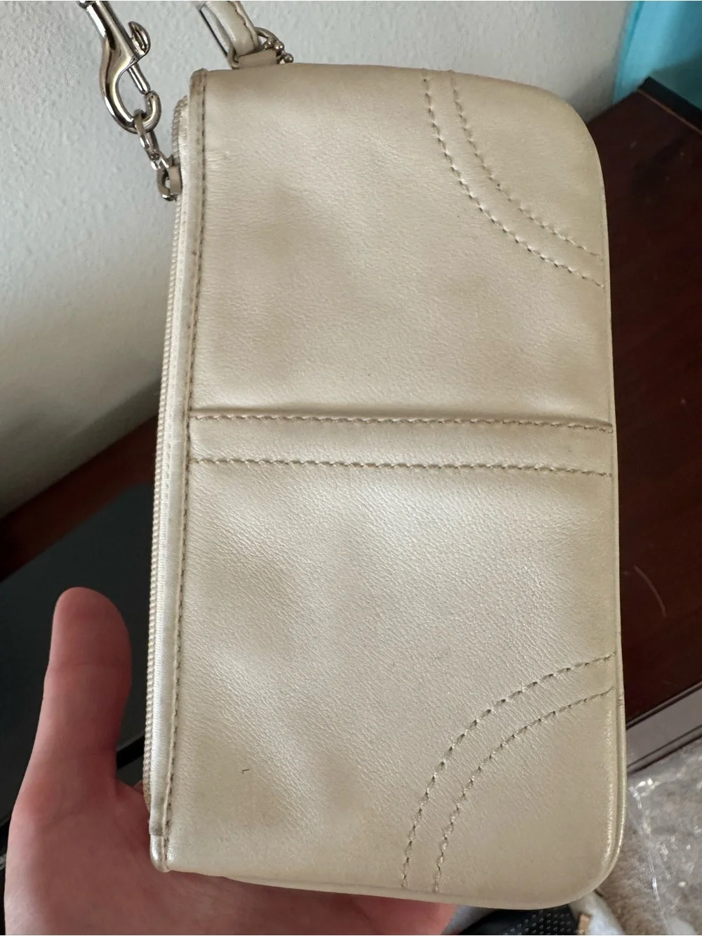 Coach Cream Leather Wristlet Crossbody
